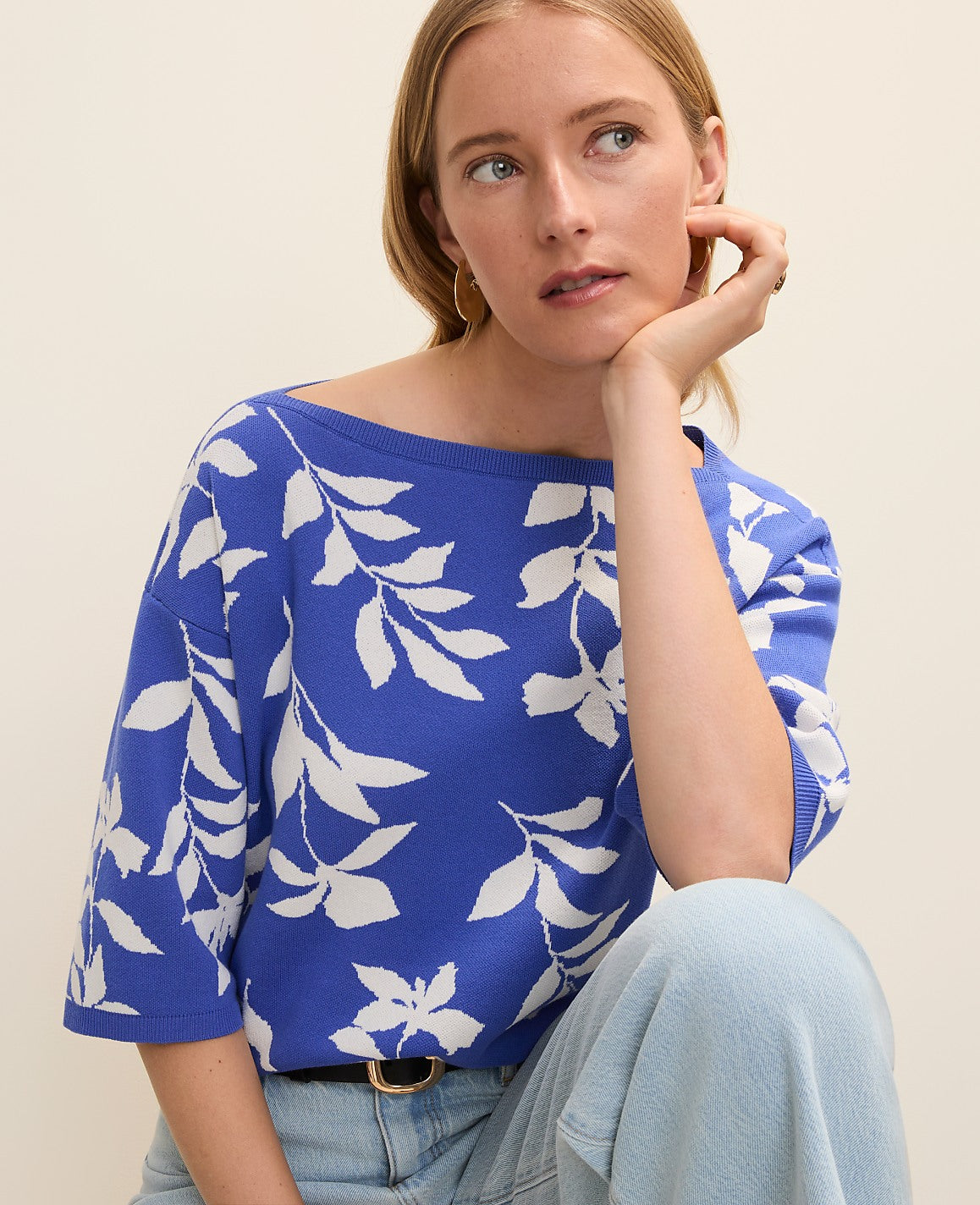 Floral Jacquard Boatneck Sweater | Ann Taylor