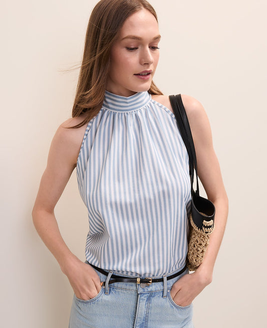 Striped Mock Neck Halter Top | Ann Taylor