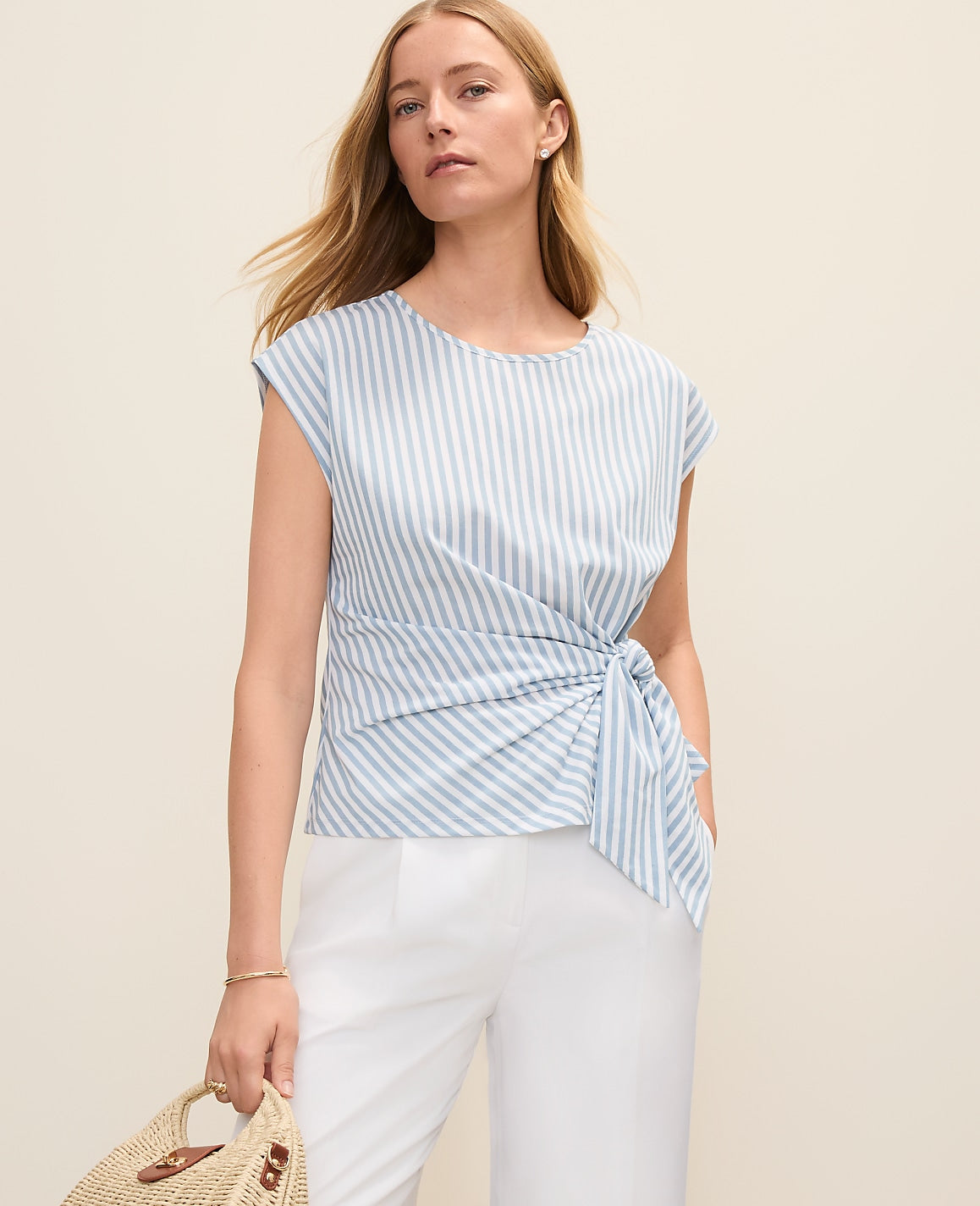 Striped Tie Waist Tee | Ann Taylor