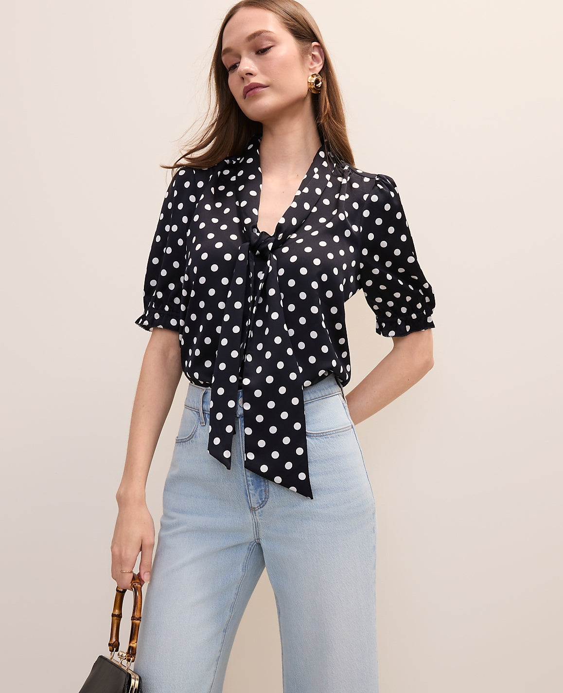 Polka Dot Bow Blouse in Satin | Ann Taylor