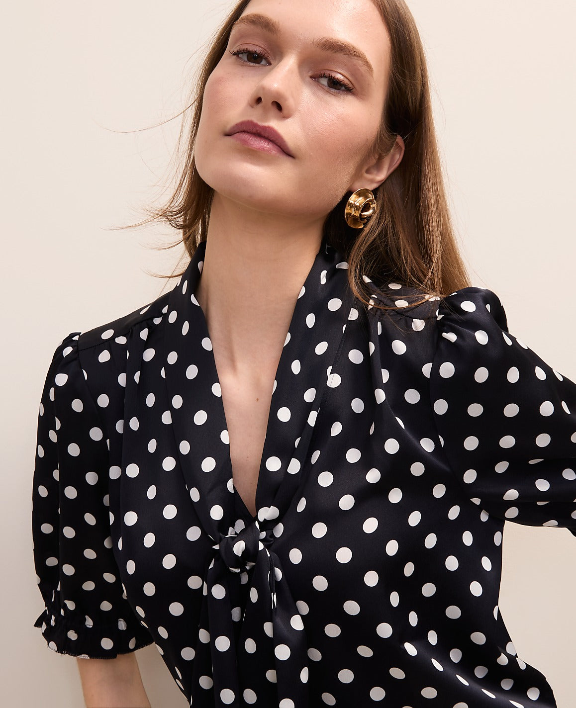Polka Dot Bow Blouse in Satin | Ann Taylor