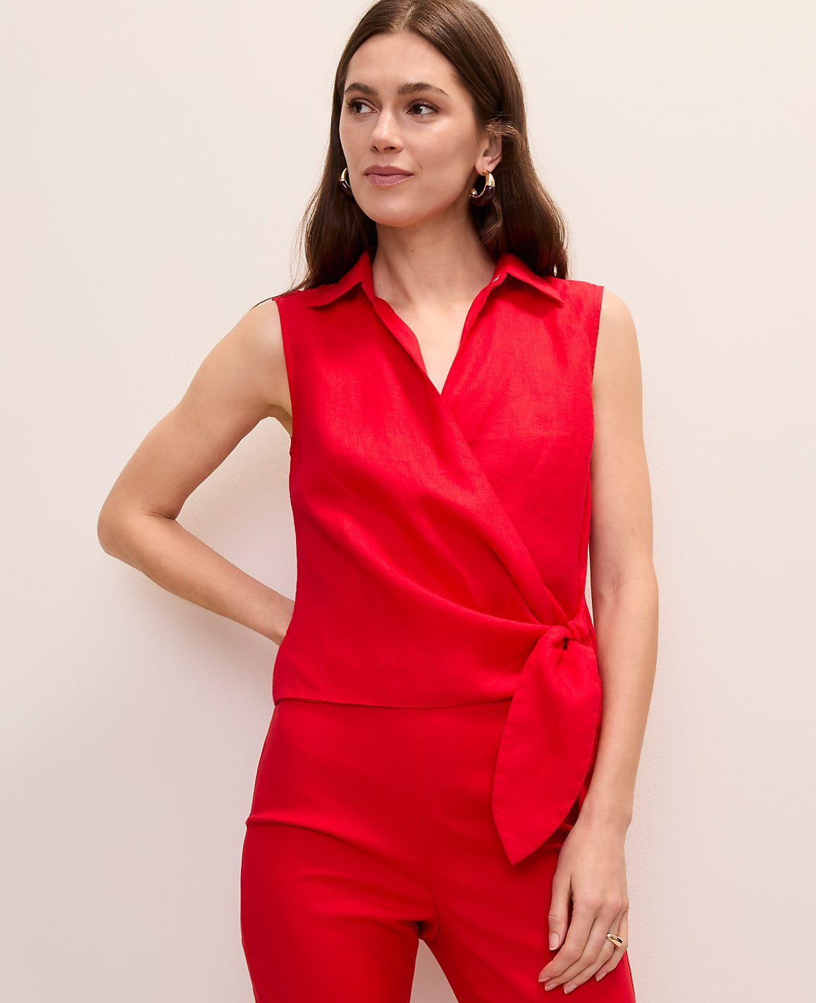 Tie Waist Blouse in Linen | Ann Taylor