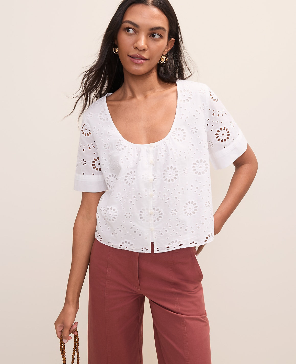 Weekend Eyelet Scoop Neck Blouse | Ann Taylor