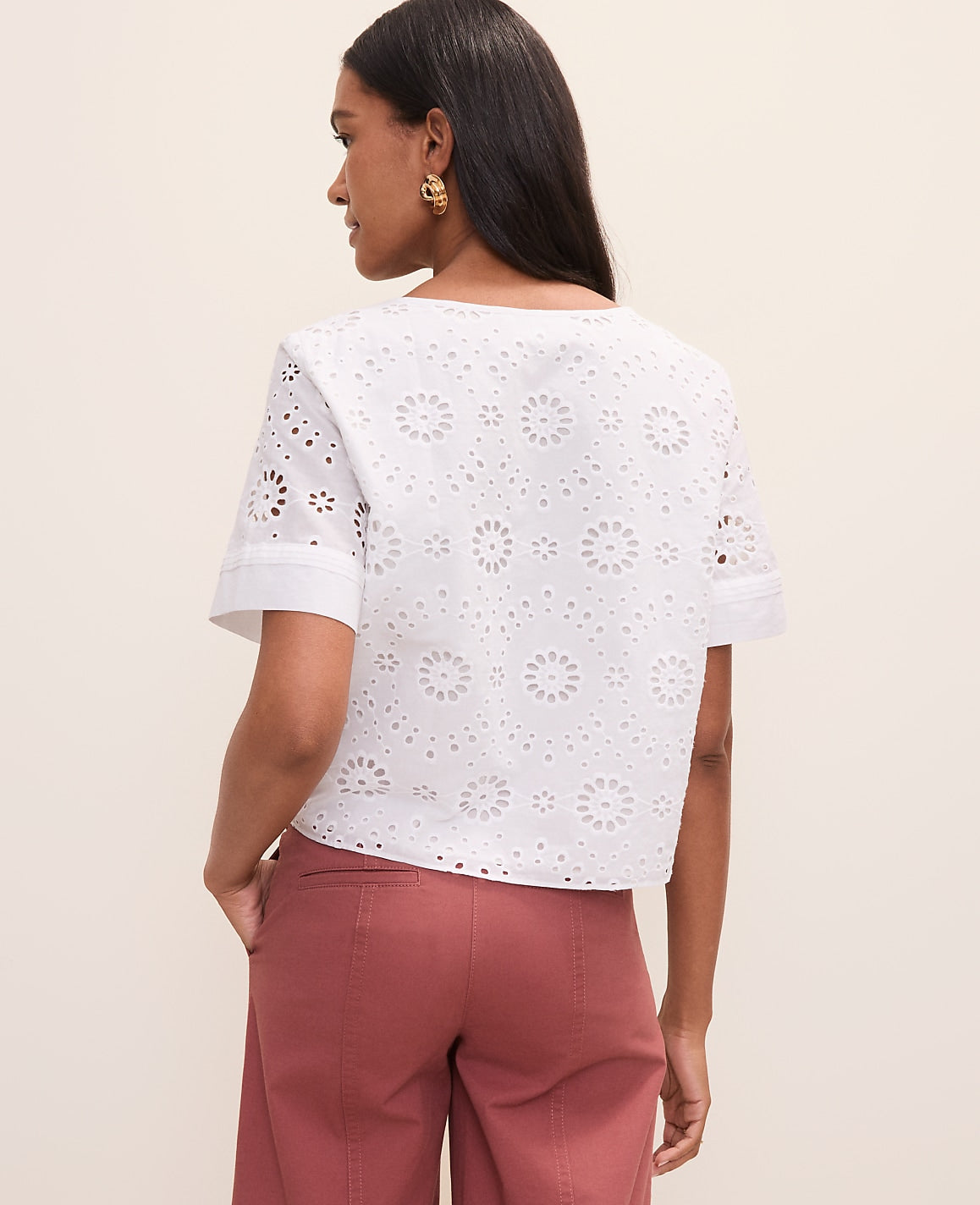 Weekend Eyelet Scoop Neck Blouse | Ann Taylor