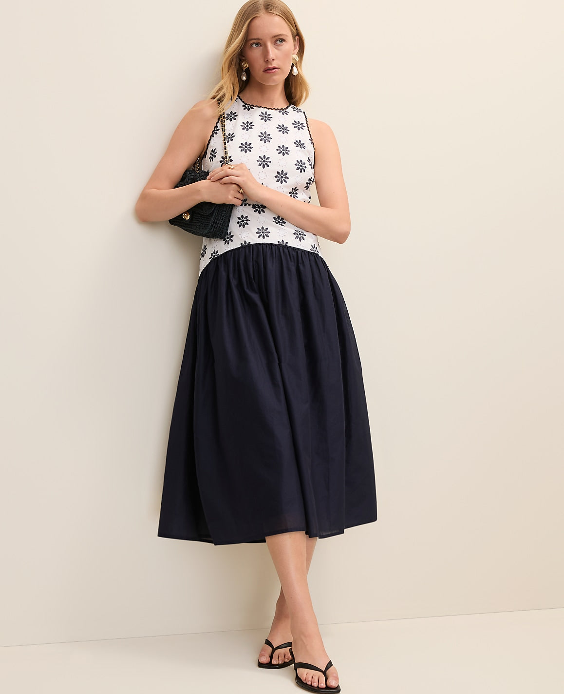 Eyelet Crew Neck Midi Dress | Ann Taylor