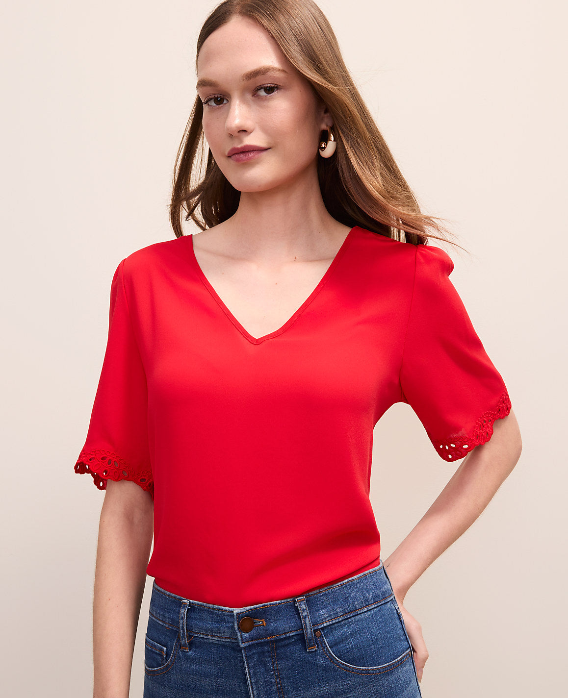 Embroidered Mixed Media Top | Ann Taylor