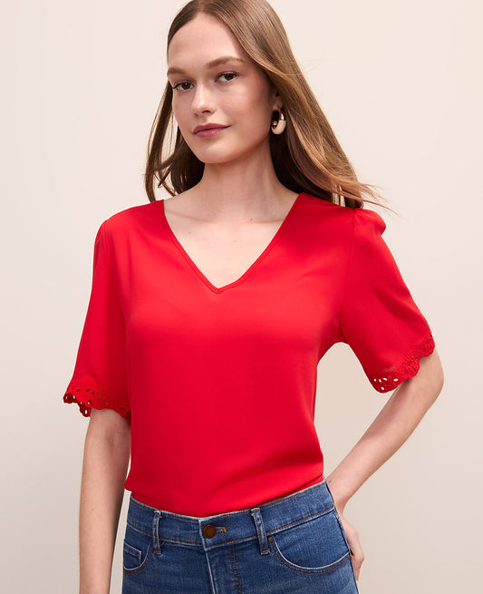 Embroidered Mixed Media Top | Ann Taylor