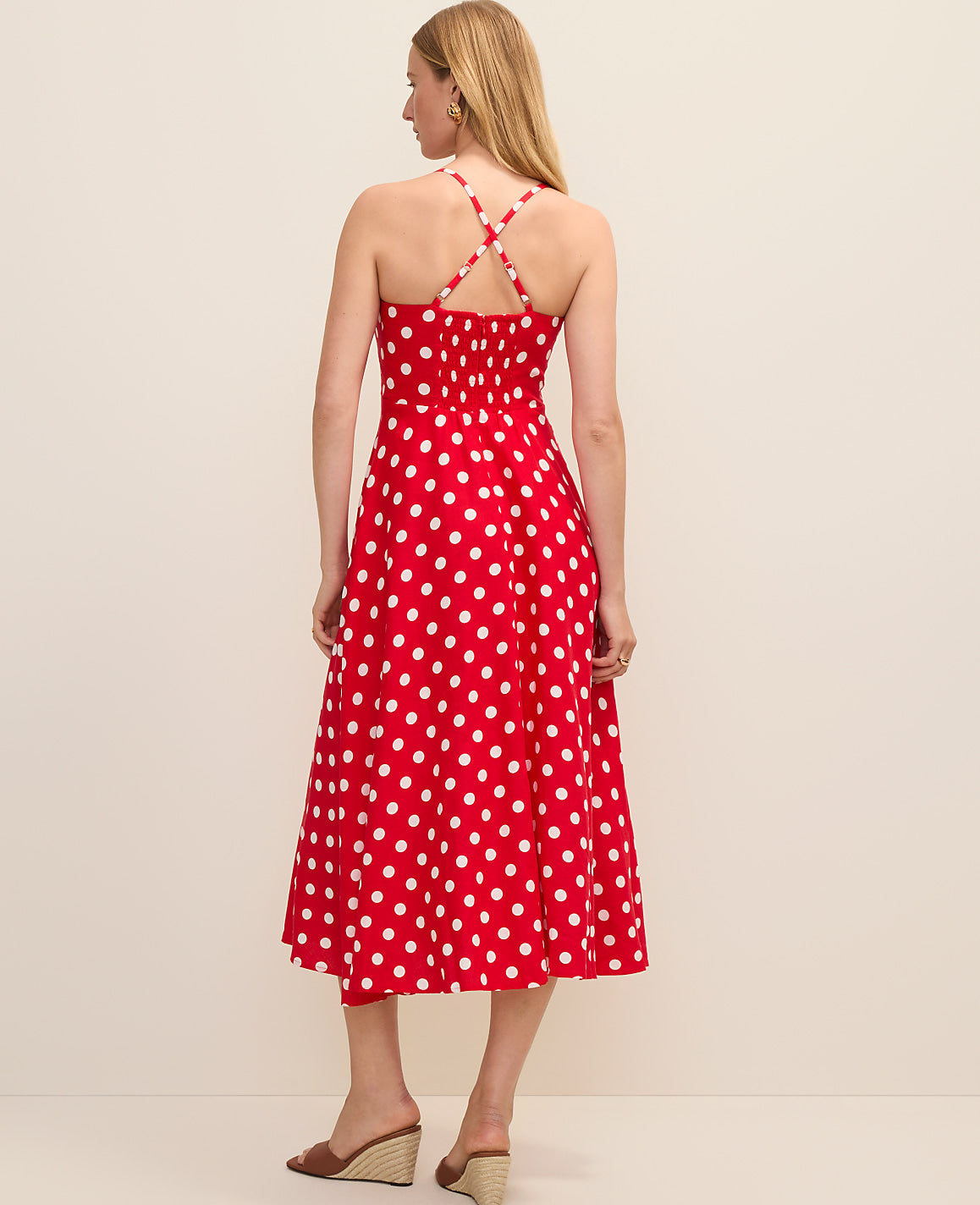 Polka Dot Midi Dress in Linen Blend | Ann Taylor