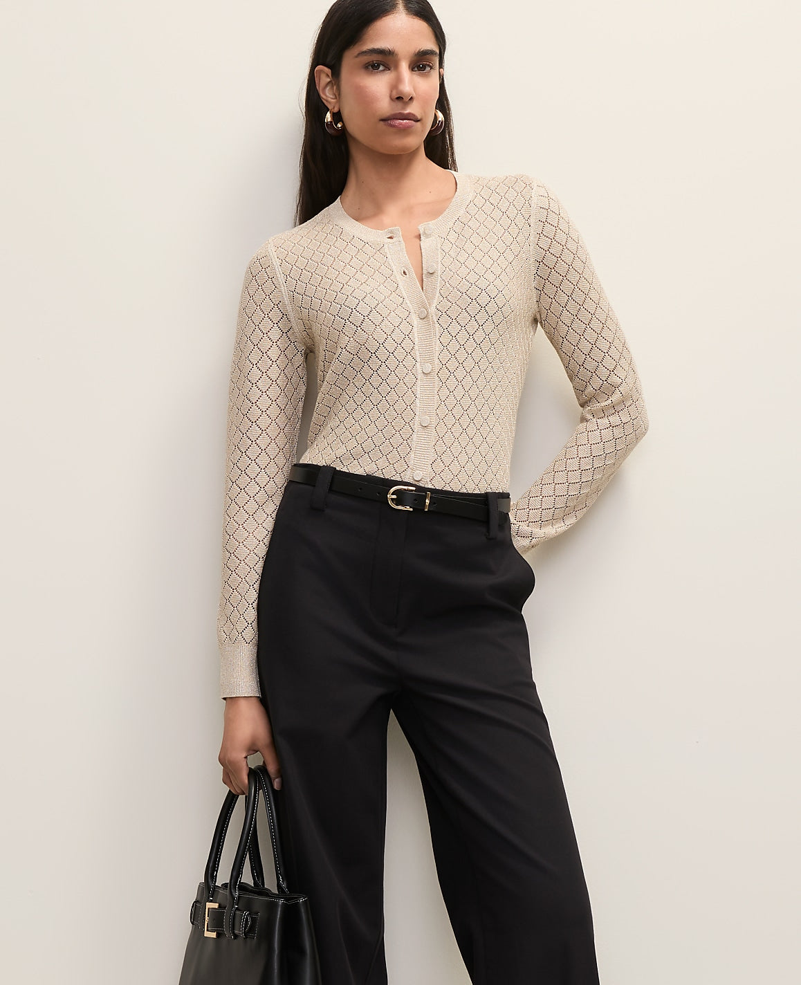 Metallic Pointelle Stitch Ann Cardigan | Ann Taylor