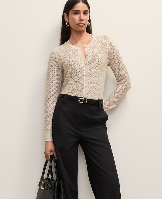 Metallic Pointelle Stitch Ann Cardigan | Ann Taylor