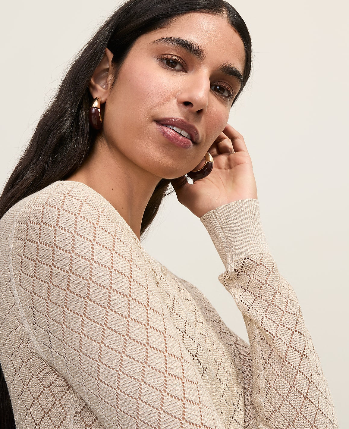 Metallic Pointelle Stitch Ann Cardigan | Ann Taylor