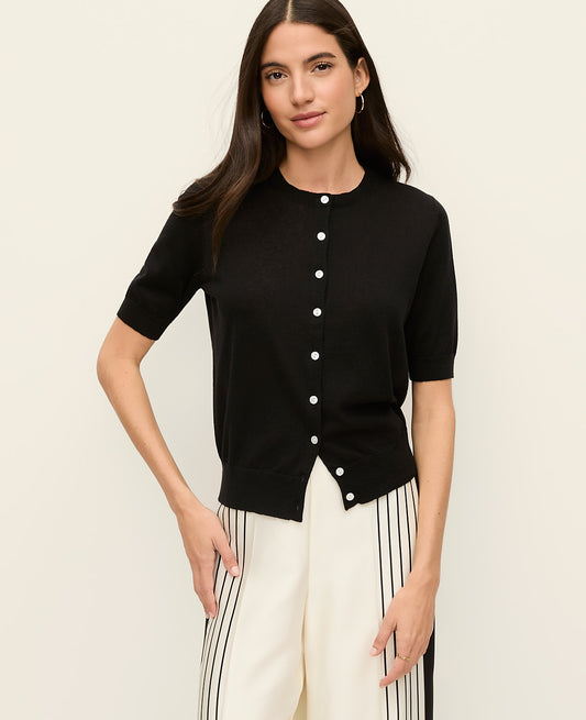 Short Sleeve Linen Ann Cardigan | Ann Taylor