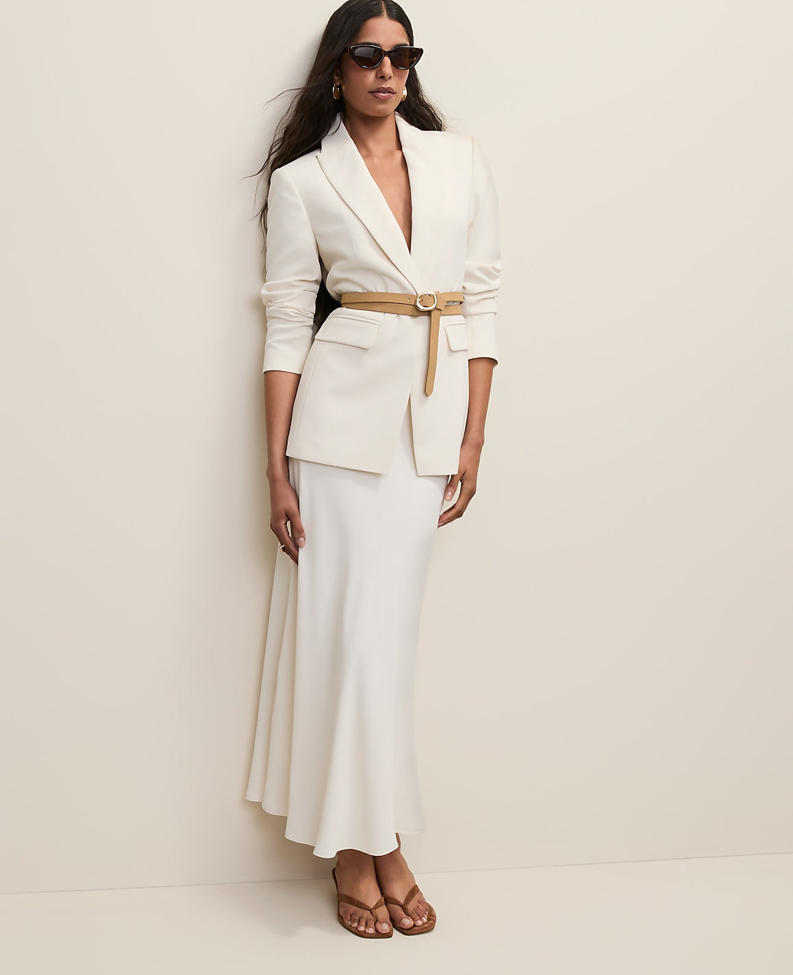 The Fitted Long Blazer in Fluid Crepe | Ann Taylor