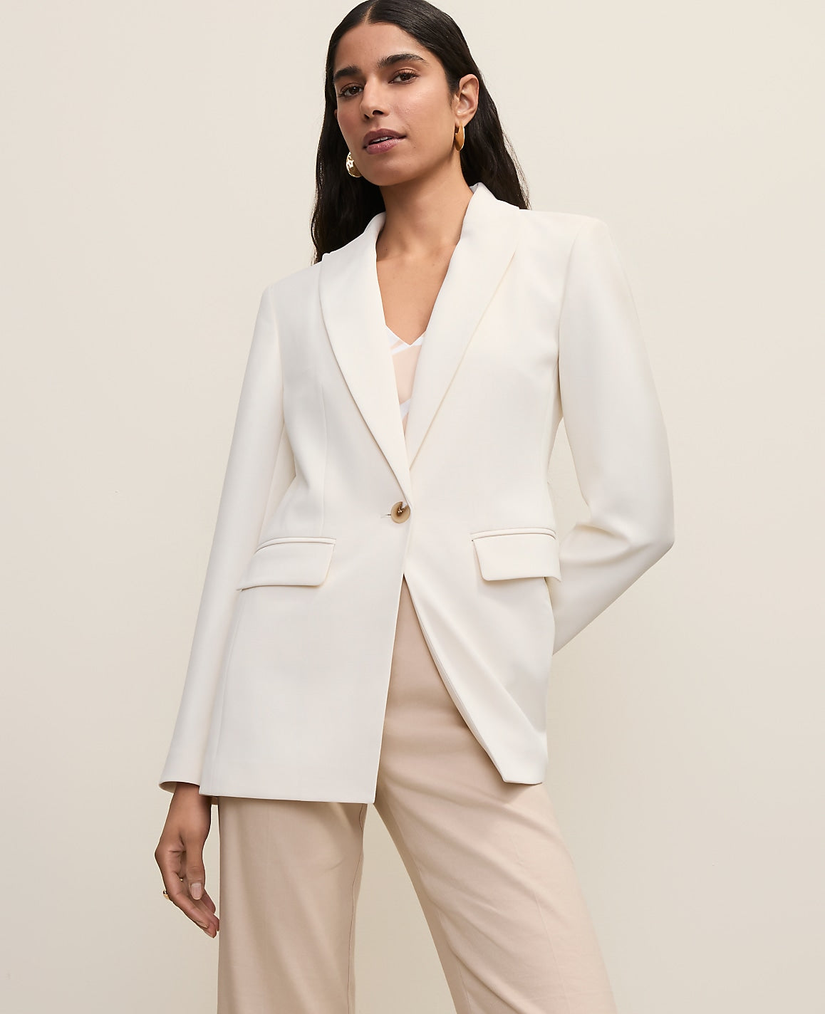 The Fitted Long Blazer in Fluid Crepe | Ann Taylor