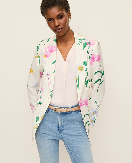 The Long Single Button Blazer in Floral Linen Blend | Ann Taylor