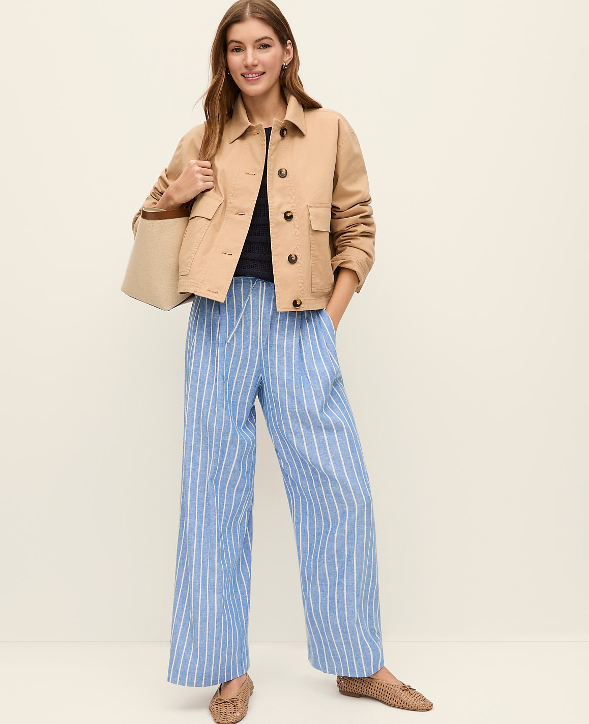 Weekend Striped Easy Fit Wide-Leg Pant | Ann Taylor
