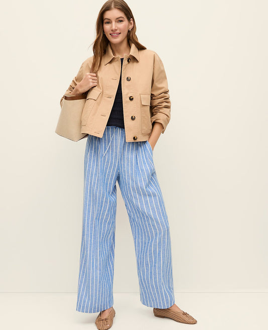 Weekend Striped Easy Fit Wide-Leg Pant | Ann Taylor