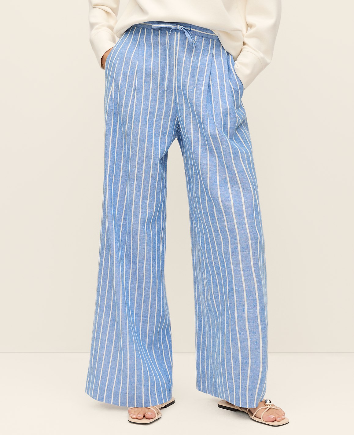 Weekend Striped Easy Fit Wide-Leg Pant | Ann Taylor