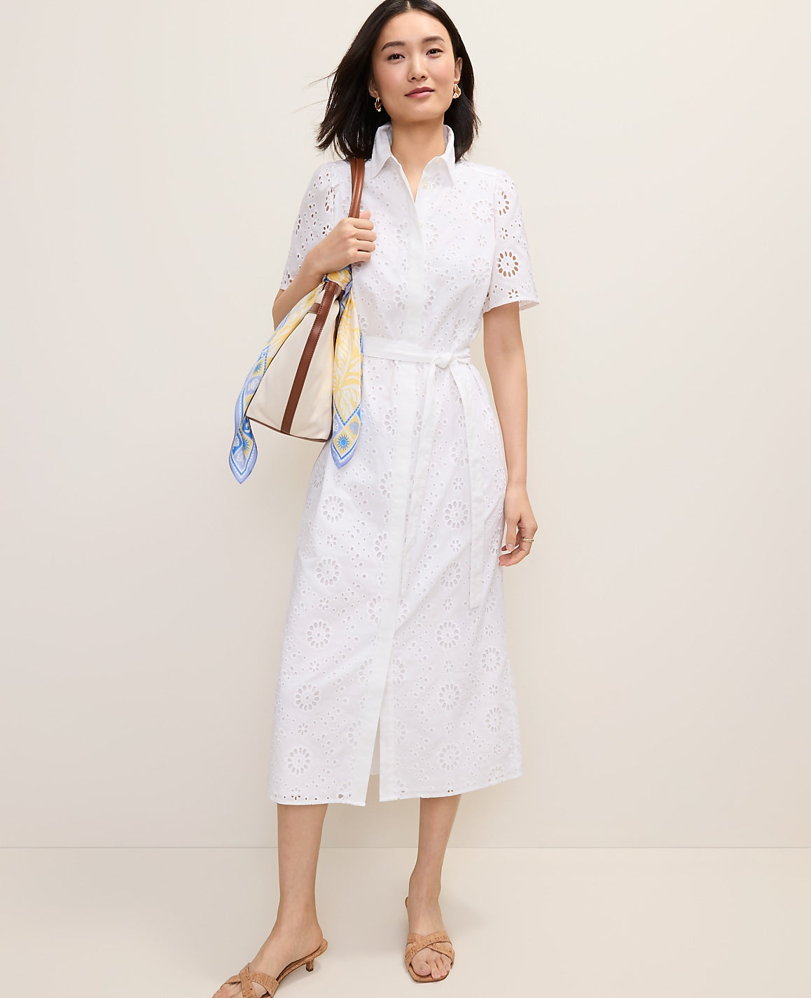 Eyelet Collared Midi Shirtdress | Ann Taylor