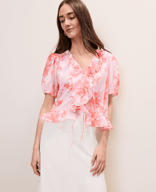 Floral Ruffle Trim Blouse | Ann Taylor