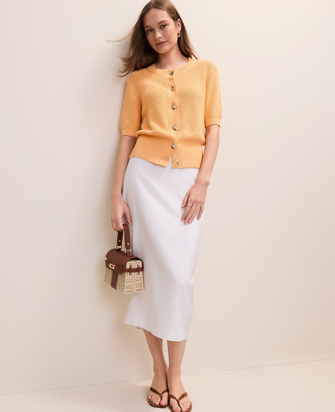 The Clean Midi Skirt in Linen Blend | Ann Taylor