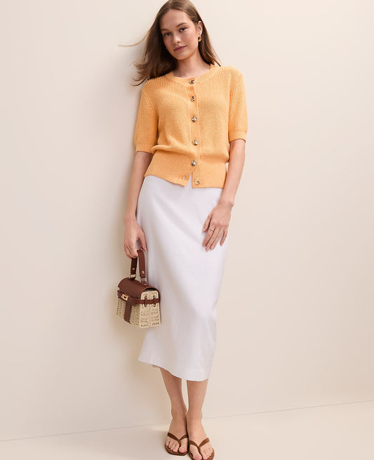 The Clean Midi Skirt in Linen Blend | Ann Taylor