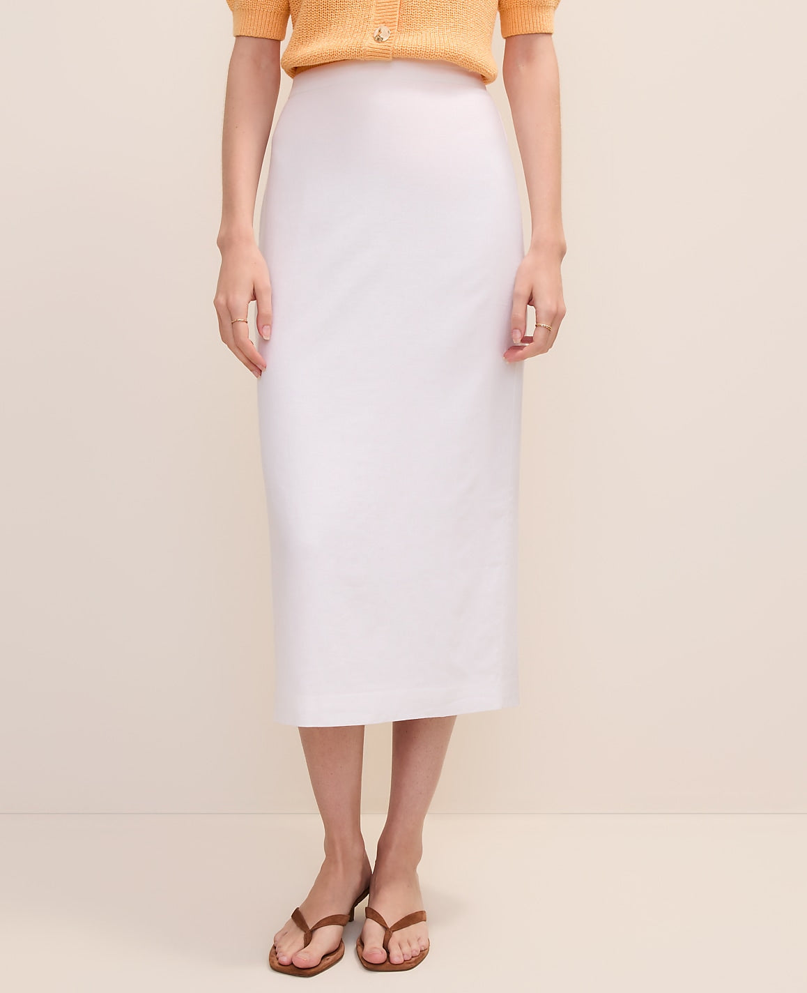 The Clean Midi Skirt in Linen Blend | Ann Taylor
