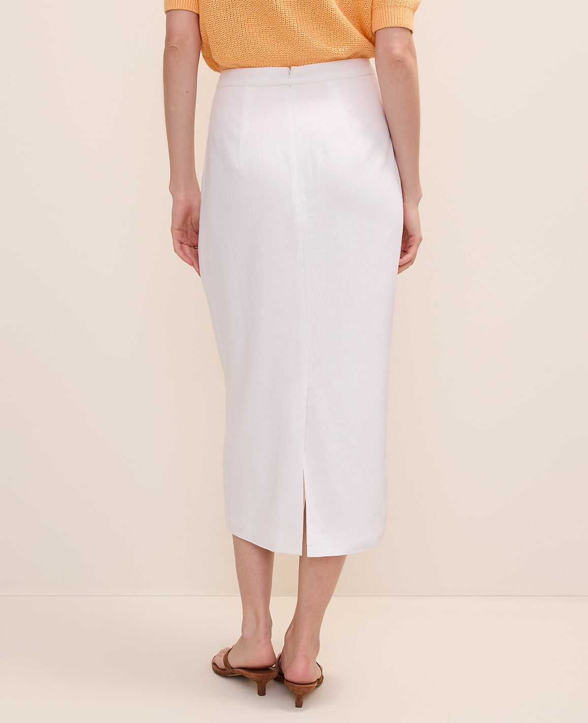 The Clean Midi Skirt in Linen Blend | Ann Taylor