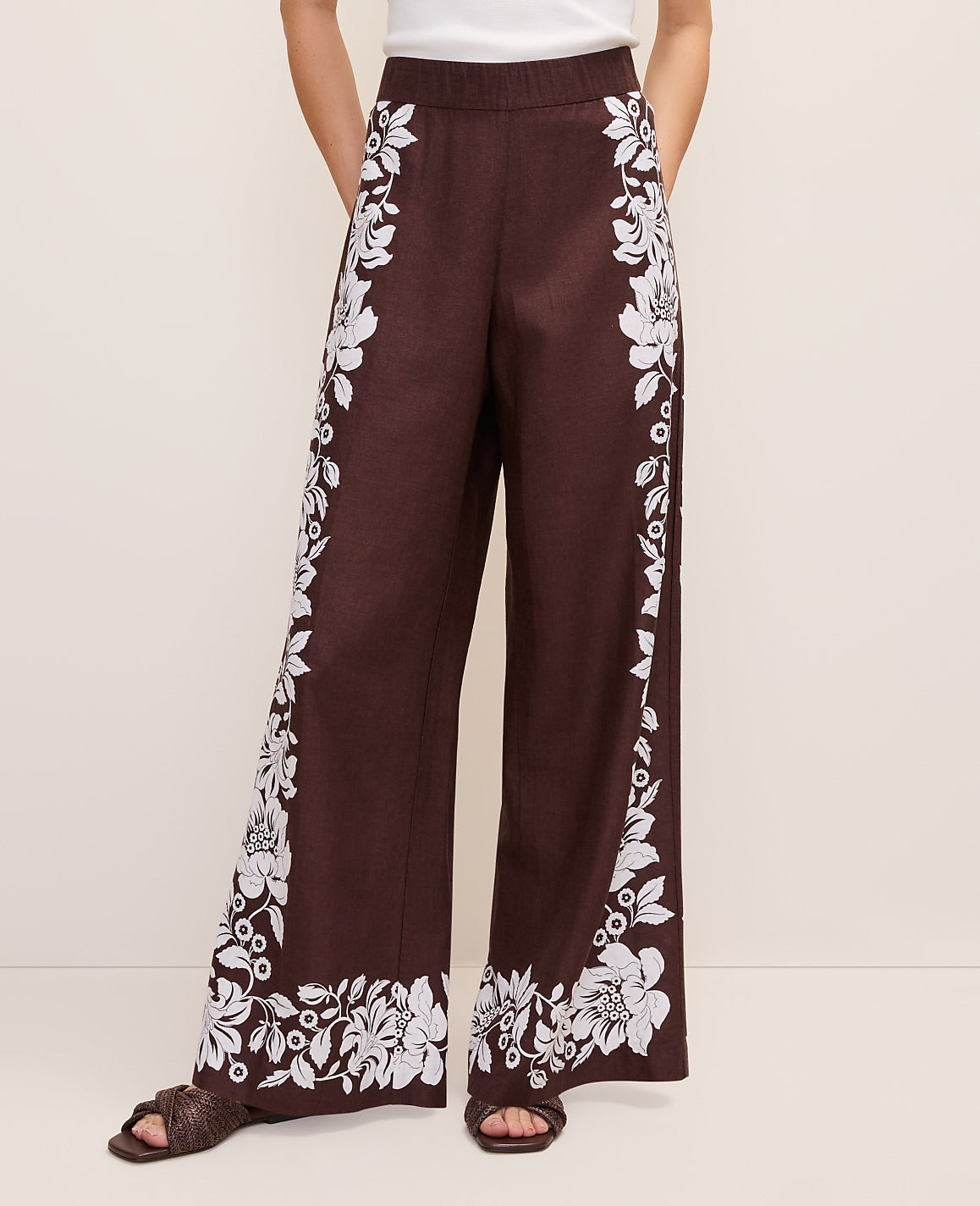 The Easy Wide-Leg Pant in Floral Linen Blend | Ann Taylor