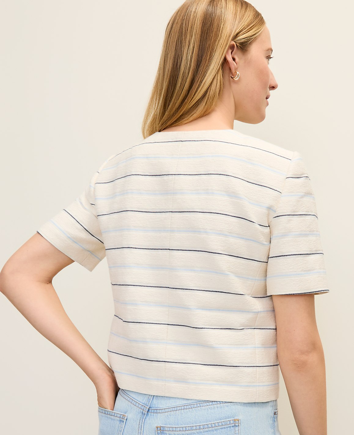 The Short Sleeve Crew Neck Jacket in Tweed | Ann Taylor