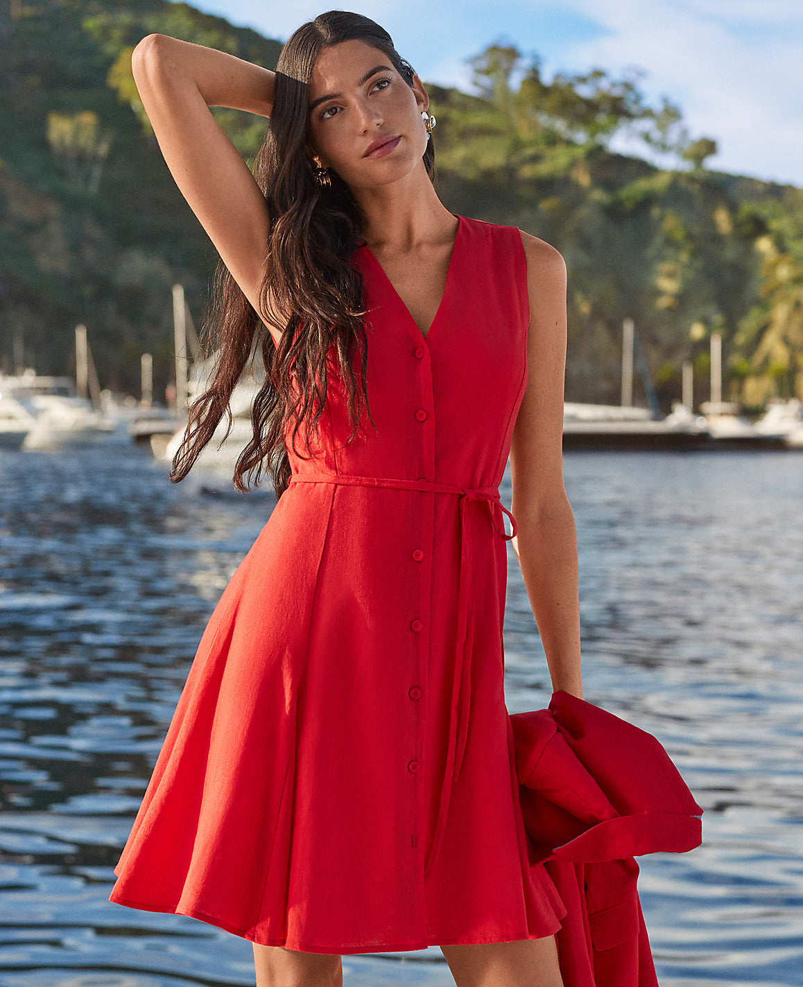 Linen Blend Flare Dress | Ann Taylor