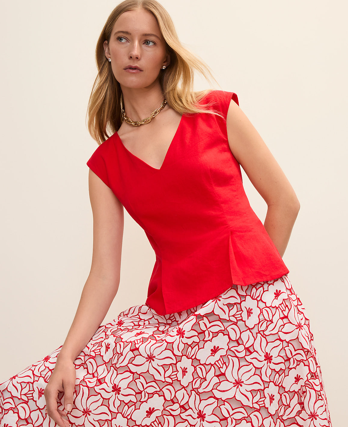Peplum Top in Linen Blend | Ann Taylor