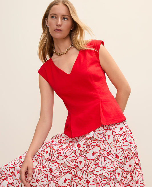 Peplum Top in Linen Blend | Ann Taylor