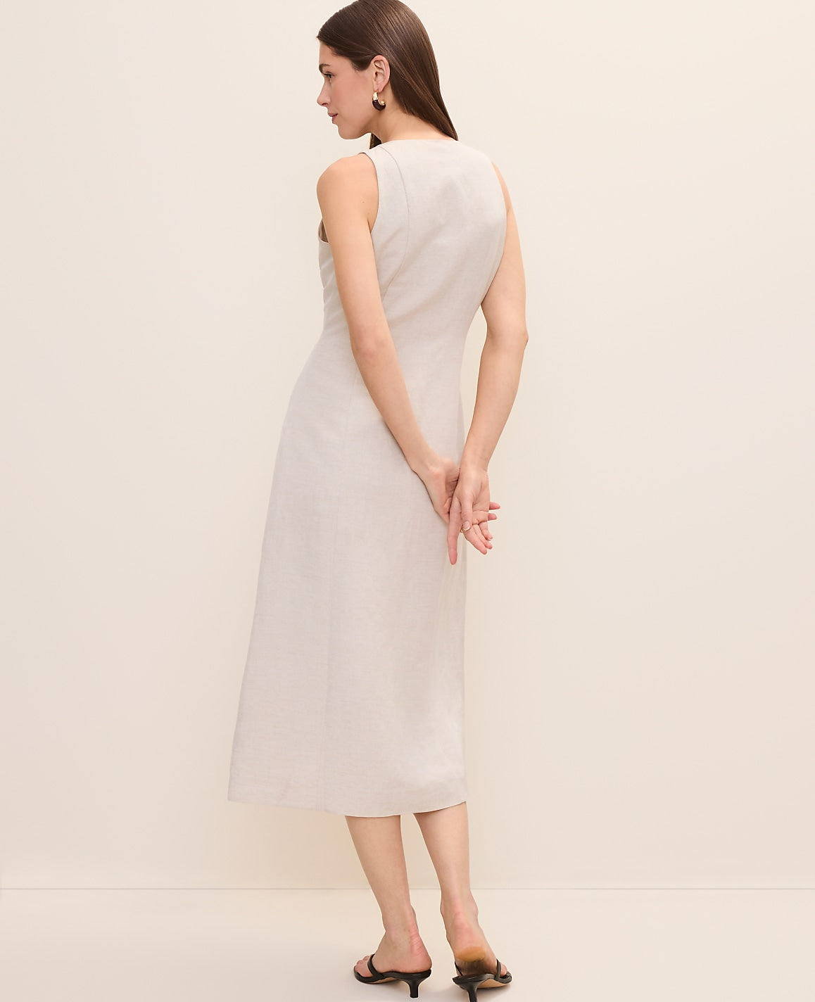 Button Midi Dress in Linen Blend | Ann Taylor