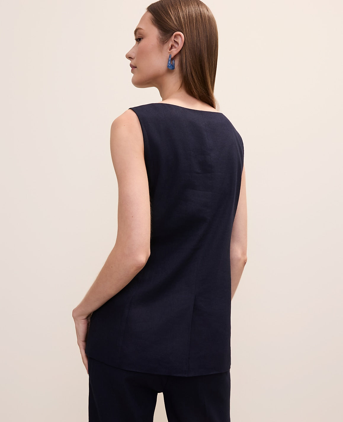 The Long Crew Neck Vest in Linen Blend | Ann Taylor