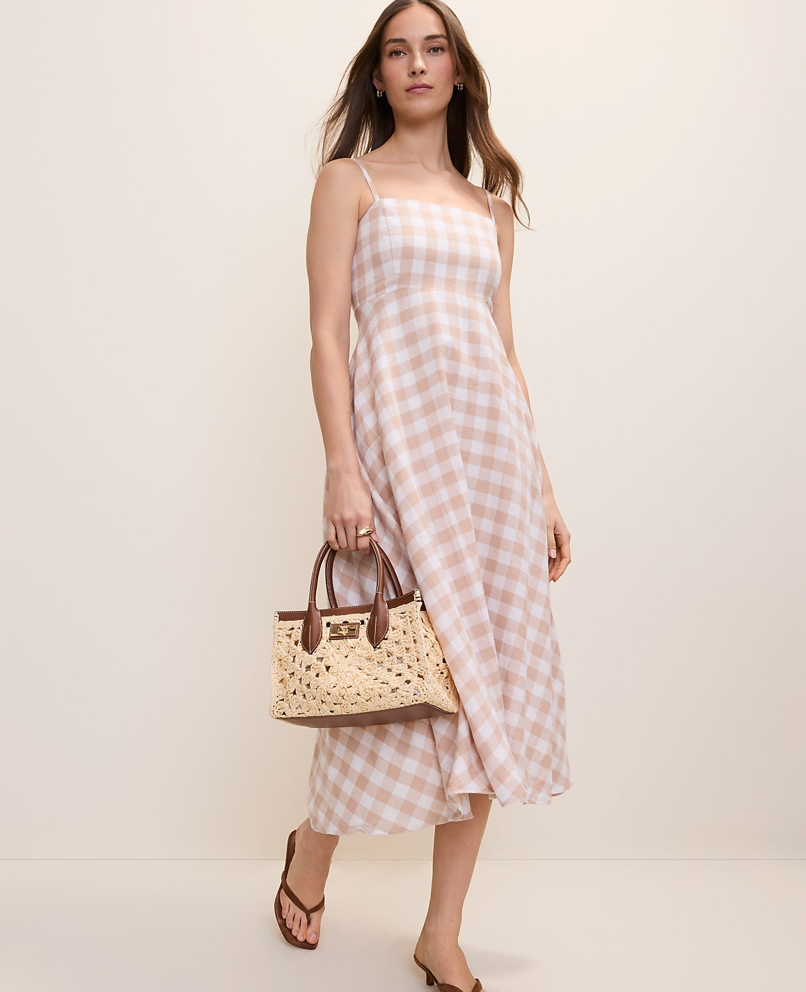Gingham Midi Dress in Linen Blend | Ann Taylor