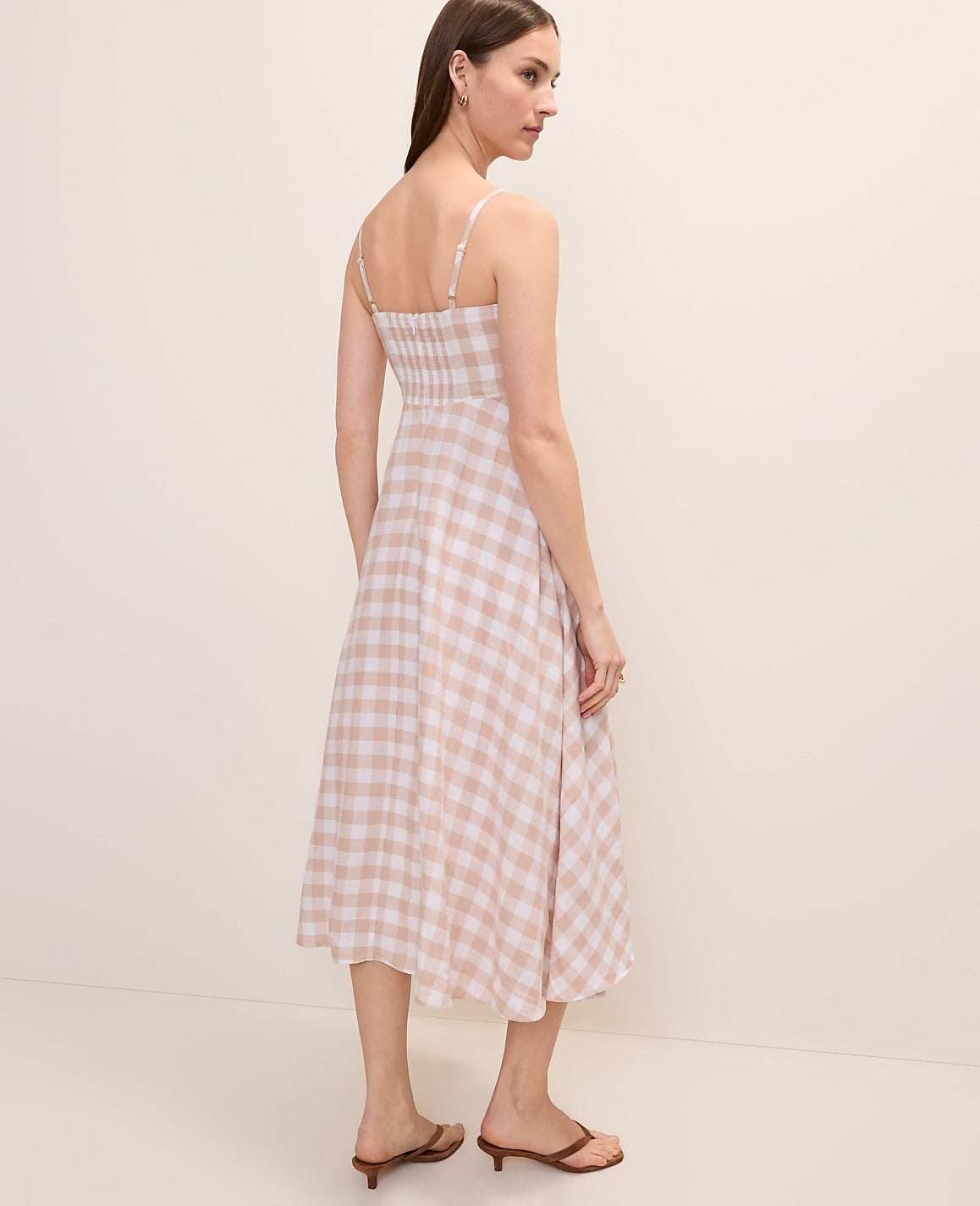 Gingham Midi Dress in Linen Blend | Ann Taylor