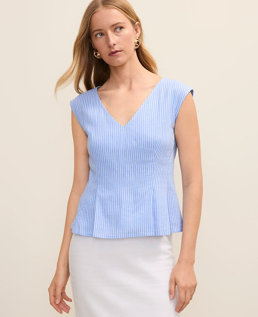 Striped Peplum Top in Linen Blend | Ann Taylor