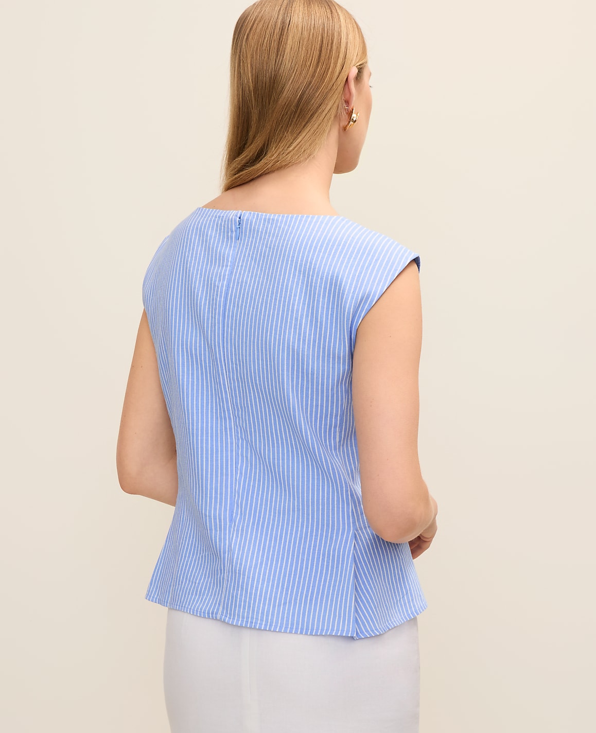 Striped Peplum Top in Linen Blend | Ann Taylor