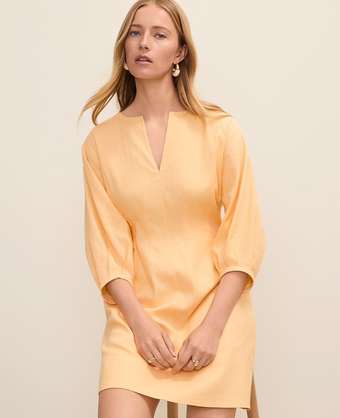 Pintucked Mini Dress in Linen Blend | Ann Taylor