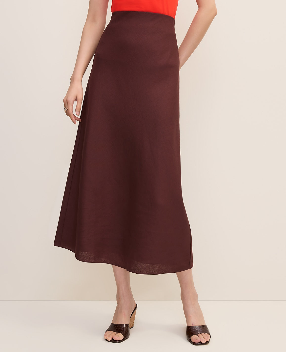 Linen Blend Bias Midi Slip Skirt | Ann Taylor