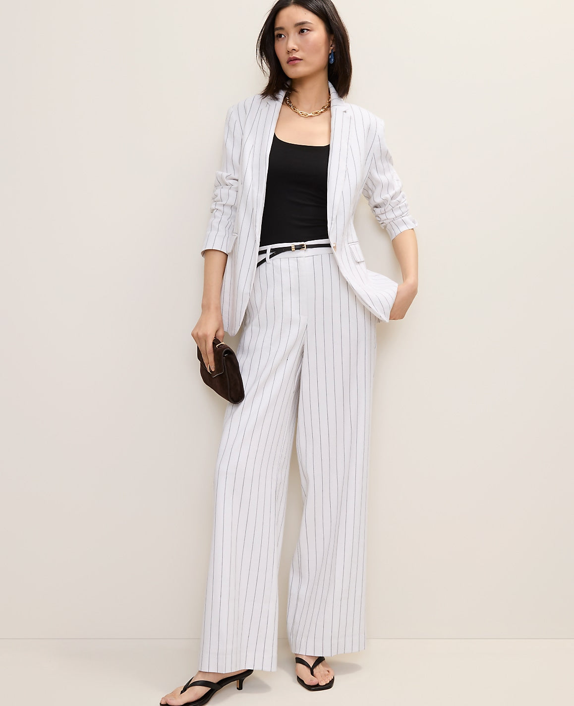 The Pinstripe Wide-Leg Pant in Linen Blend | Ann Taylor