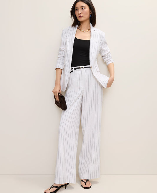 The Pinstripe Wide-Leg Pant in Linen Blend | Ann Taylor