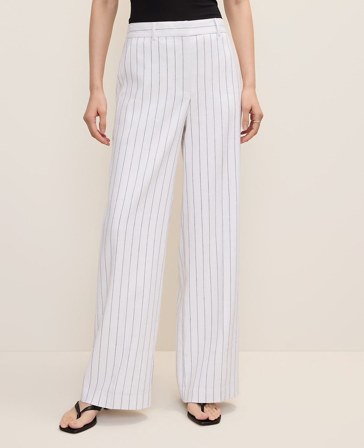 The Pinstripe Wide-Leg Pant in Linen Blend | Ann Taylor