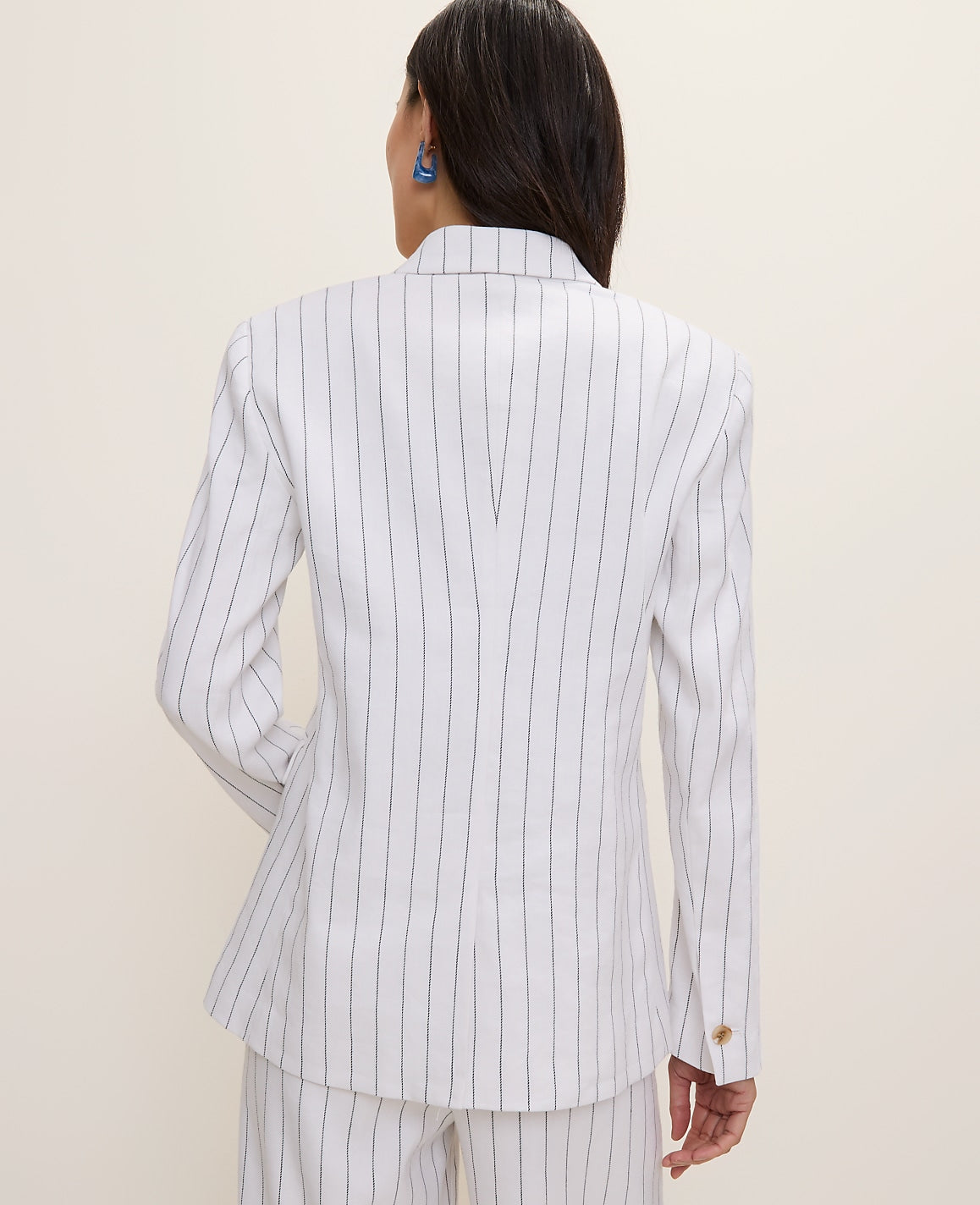 The Pinstripe Long One Button Blazer in Linen Blend | Ann Taylor