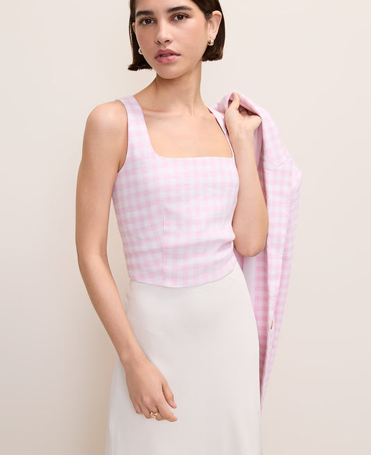 Gingham Linen Blend Tank Top | Ann Taylor