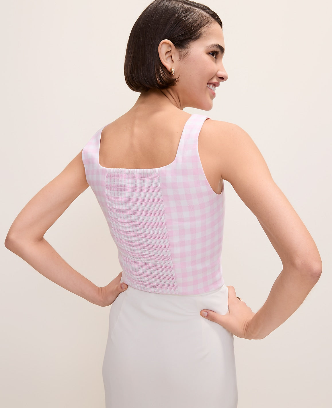 Gingham Linen Blend Tank Top | Ann Taylor