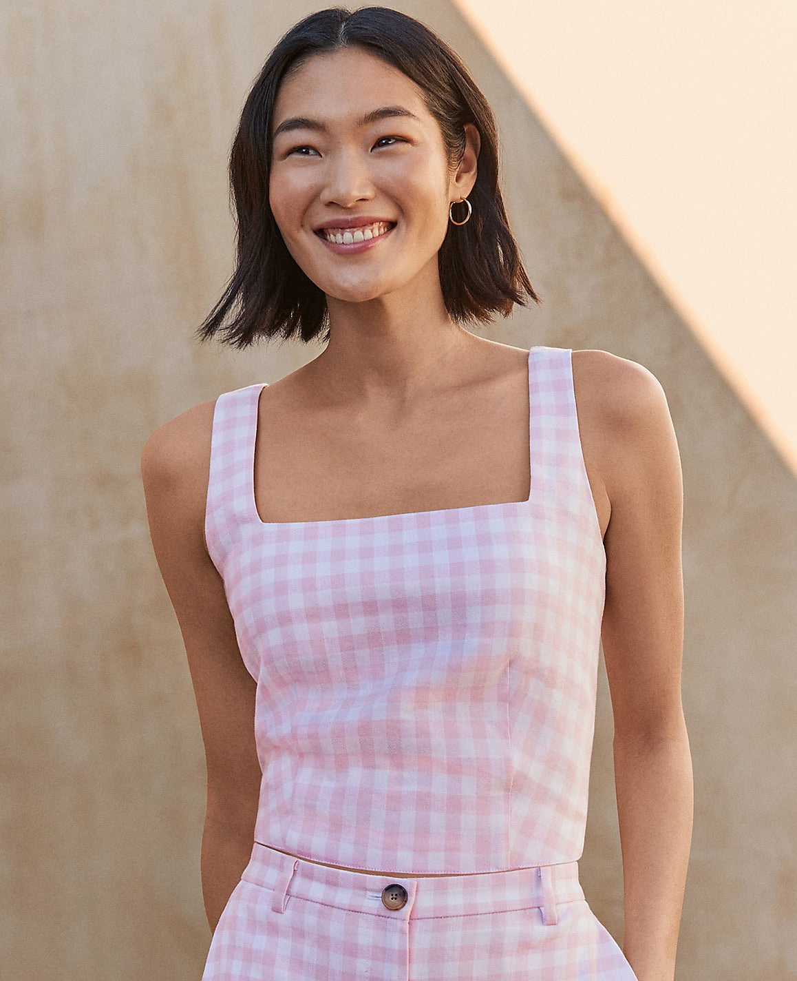 Gingham Linen Blend Tank Top | Ann Taylor