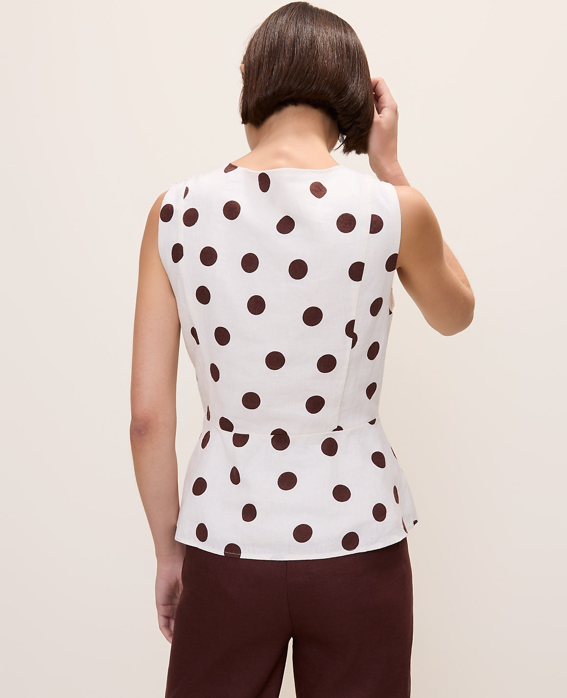 Polka Dot Peplum Tank Top in Linen Blend | Ann Taylor