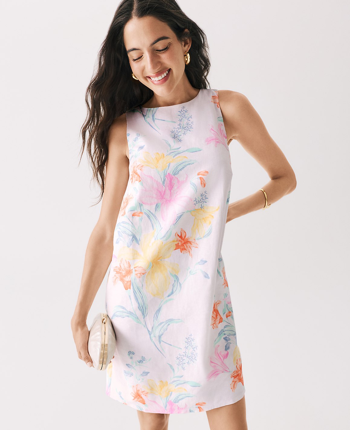 Floral Shift Dress in Linen Blend | Ann Taylor